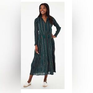 Roller Rabbit Garnet Mateaus Dark Green Stripe Cotton Dress